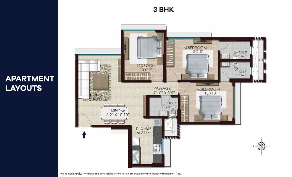 Chandak Stella 3BHK Plan