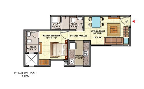Lodha Aquaville Typical 1BHK Unit Plan