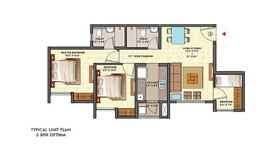 Lodha Aquaville Typical 3BHK Optima Unit Plan