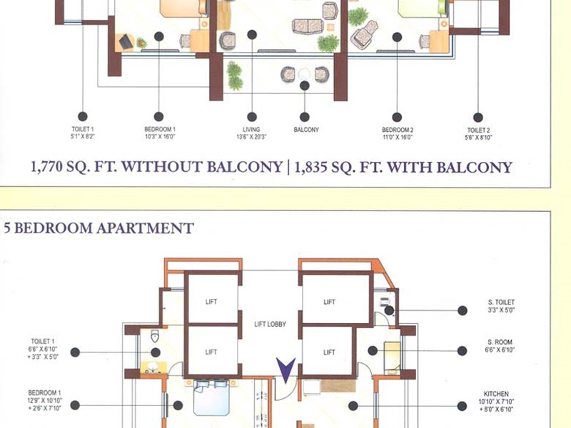 3bhk and 5bhk floor plan
