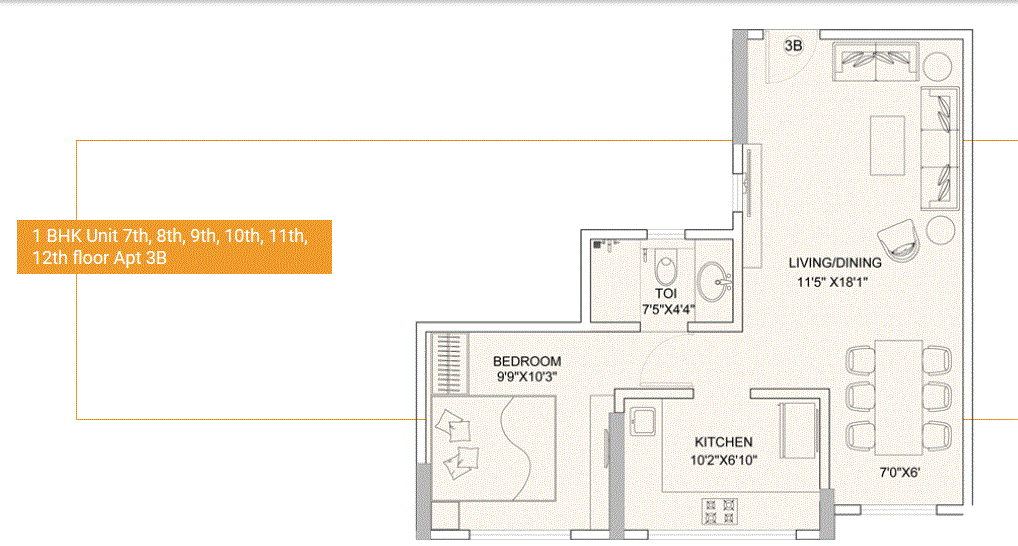 Sunteck Gilbird 1BHK Plan Type-1