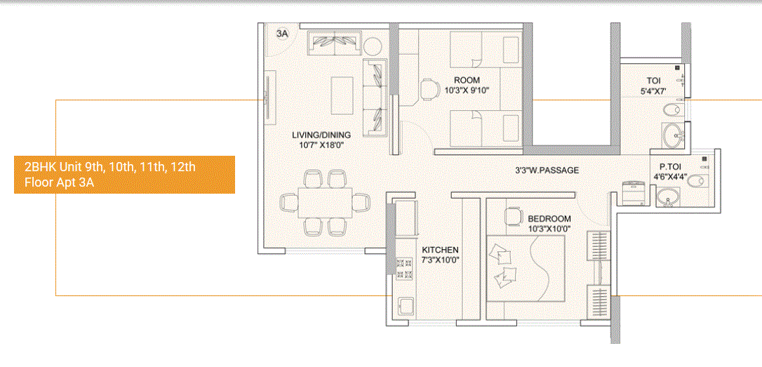 Sunteck Gilbird 2BHK Plan Type-6