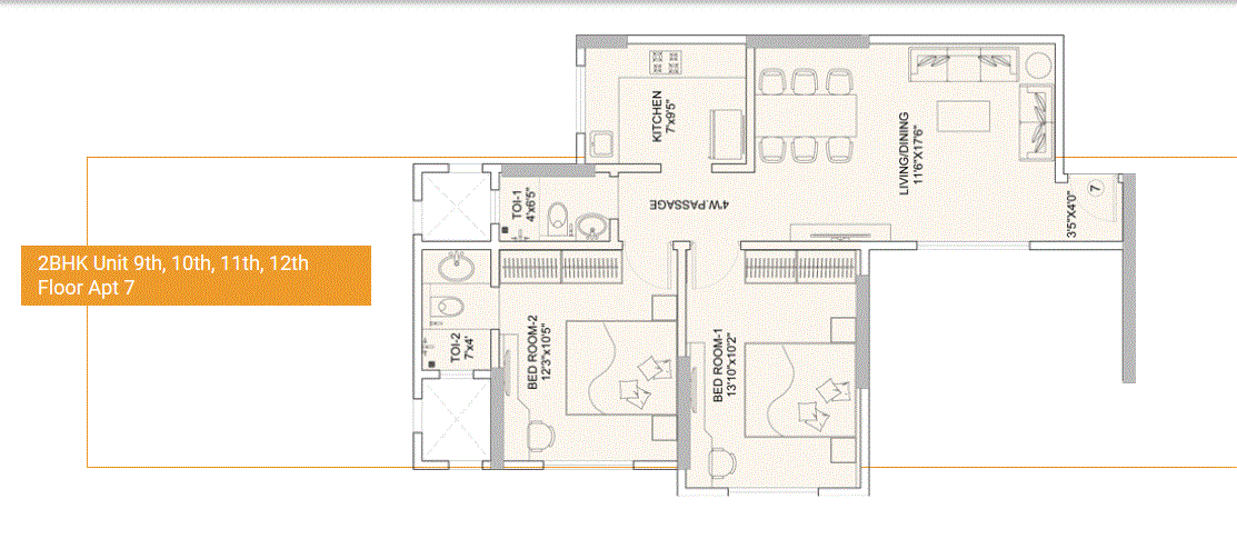 Sunteck Gilbird 2BHK Plan Type-7