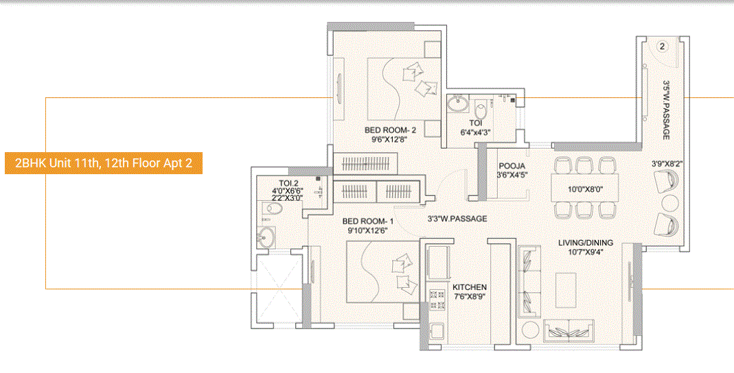 Sunteck Gilbird 2BHK Plan Type-9