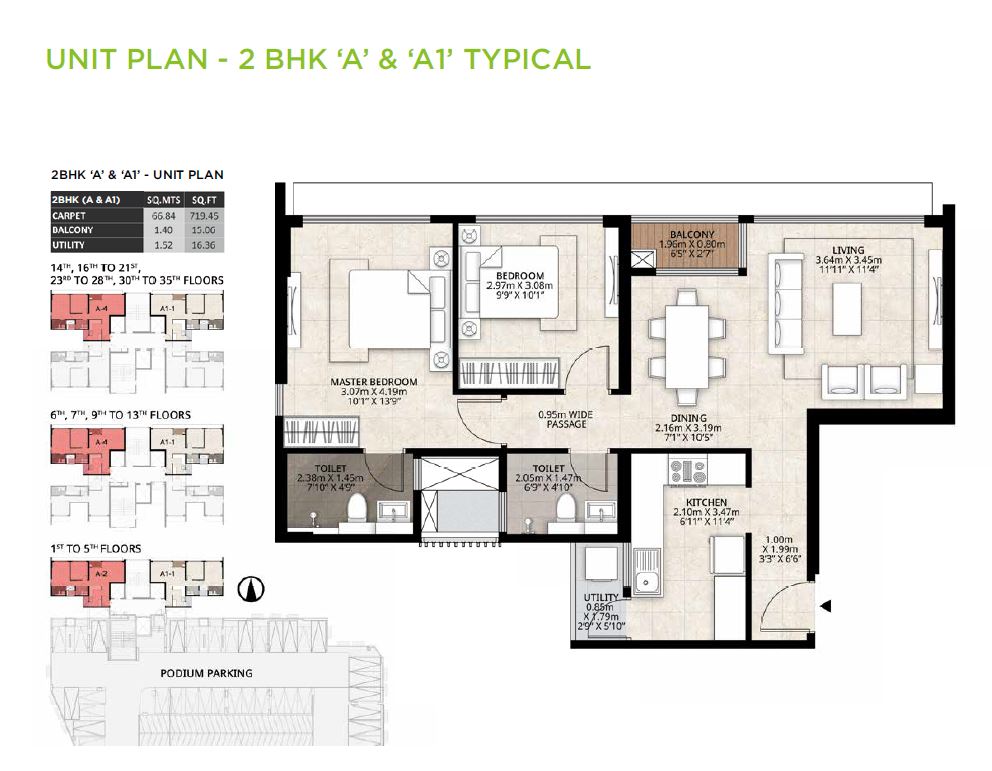 Mahindra Lifesapces Roots 2BHK Unit Plan A-A1