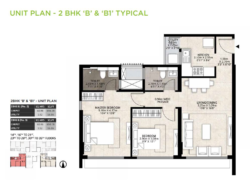 Mahindra Lifesapces Roots 2BHK Unit Plan B-B1