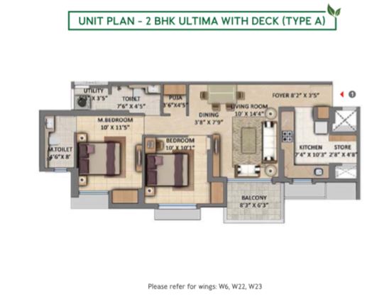 Lodha Amara 2BHK Ultima with deck Type A Unit Plan