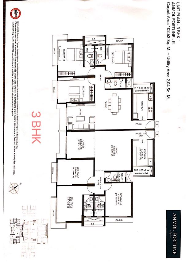Crown Residences 3BHK Unit Plan Fortune III
