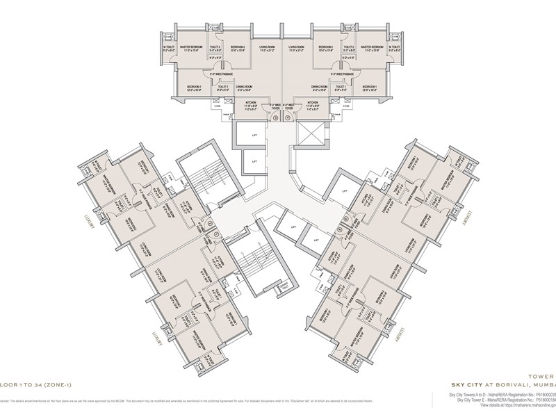 Oberoi Sky City Tower E Floor Plan (1st-34th flr)