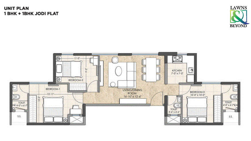 Omkar Sereno 1BHK-1BHK Jodi Plan