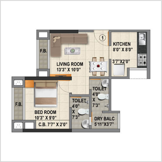 Viraj Heights 1BHK Plan