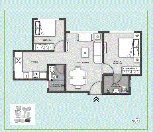 Aardhya EastWind 1.5BHK Plan