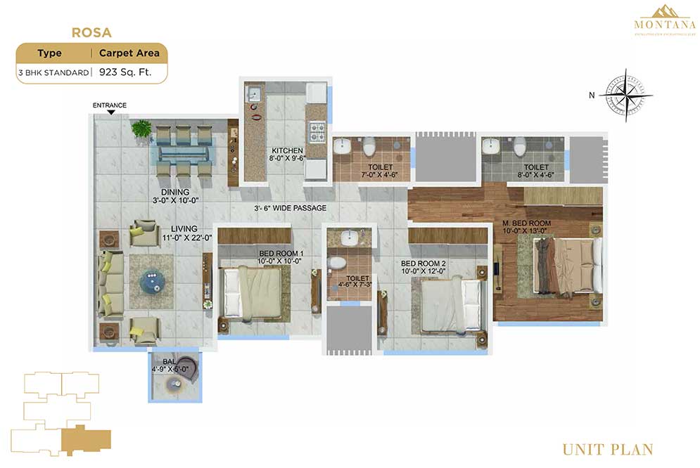 Sheth Montana Rosa 3bhk-standard-unit-plan