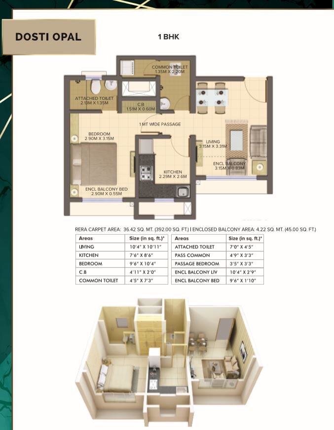 Planet North Opal 1BHK Plan
