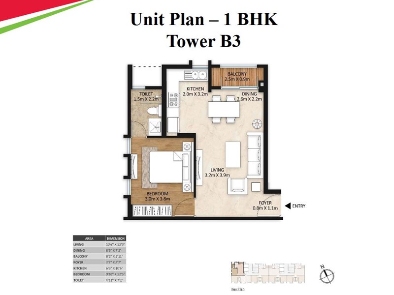 Mahindra Lifespaces Vivante 1BHK Unit Plan B3 Type-1
