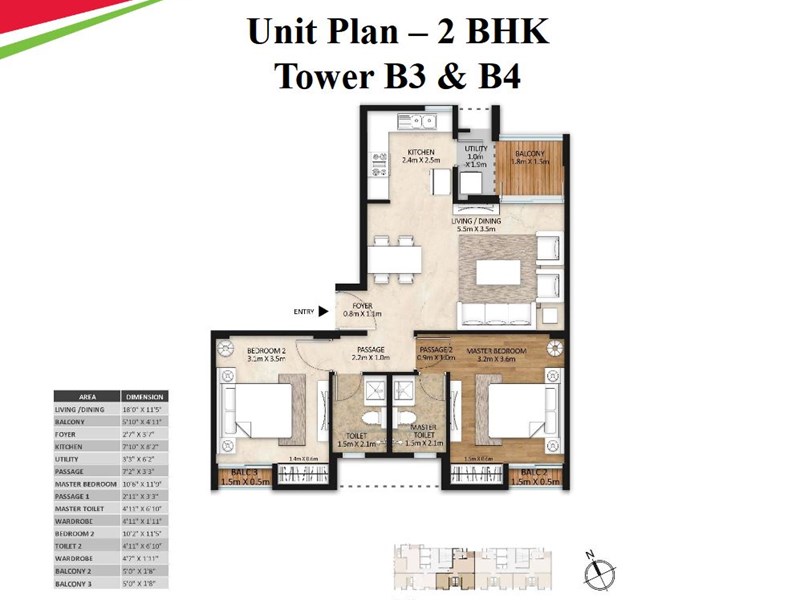 Mahindra Lifespaces Vivante 2BHK Typical Floor Plan B3-B4