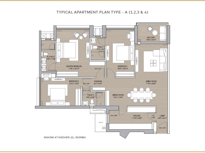 Oberoi Maxima Typical Apartment Plan Type A 1,2,3,4