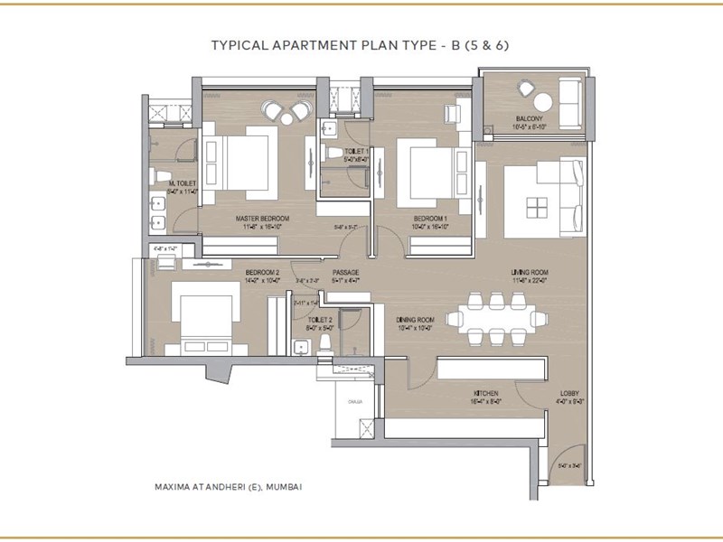 Oberoi Maxima Typical Apartment Plan Type B 5,6