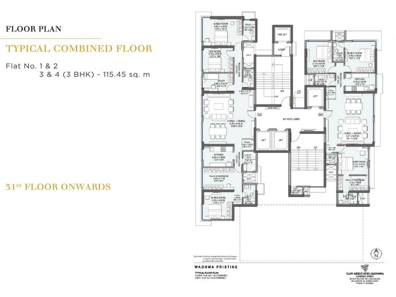 Wadhwa Pristine Typical Combined Floor Plan above 31st floor
