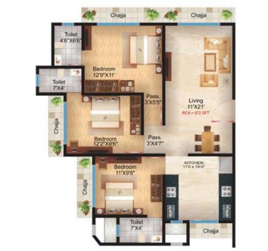 Alpha Residency 3BHK Plan