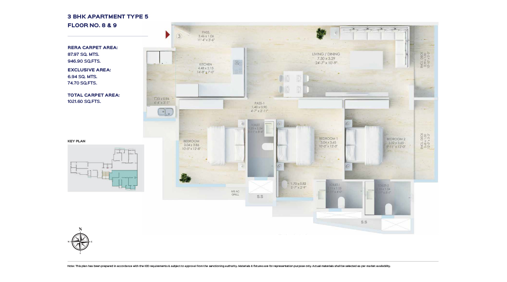 Kripa Allure 3BHK 1022 sqft