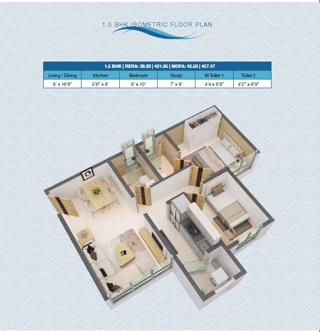 Poddar Riviera - Big Leap 1.5BHK Isometric Plan