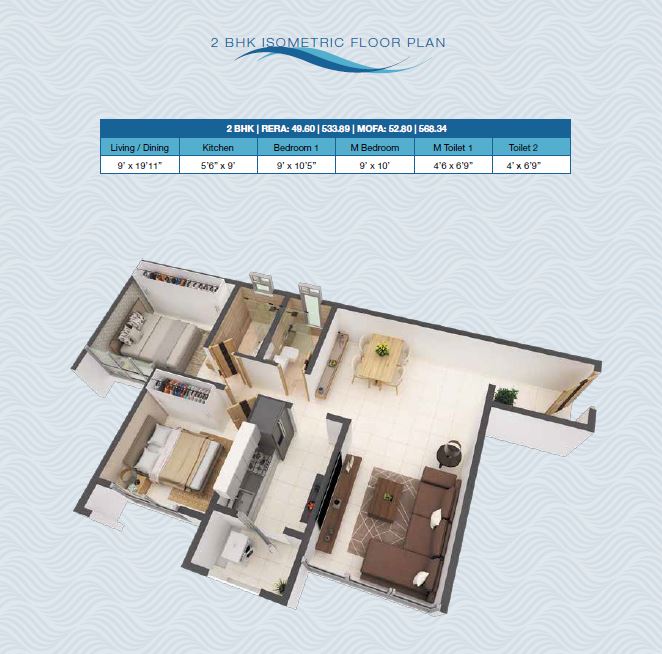 Poddar Riviera - Big Leap 2BHK Isometric Plan