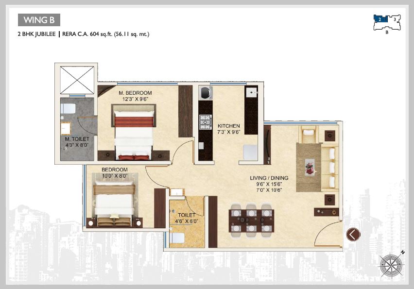 Aaradhya Nine 2BHK Plan Wing A-Jubilee