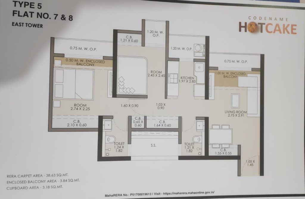 Hot cake Image 2BHK Unit 7-8 East Tower