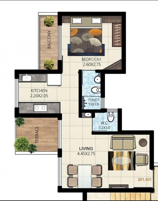 Krushna Kunj 1BHK Type 1 Plan