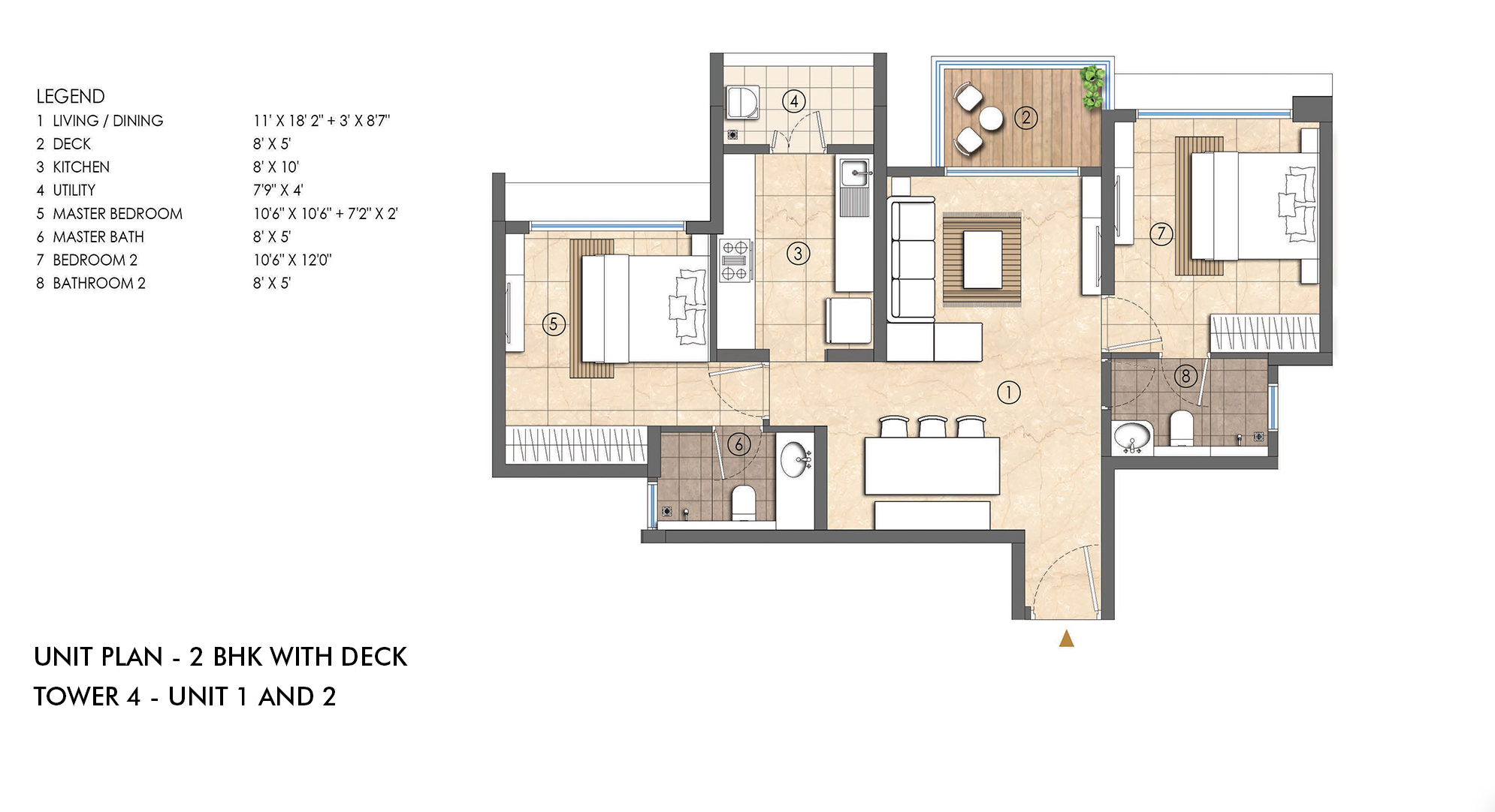 Unit Plan - 2 BHK with Deck