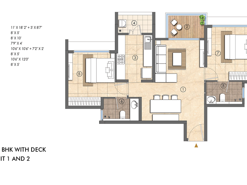 Unit Plan - 2 BHK with Deck
