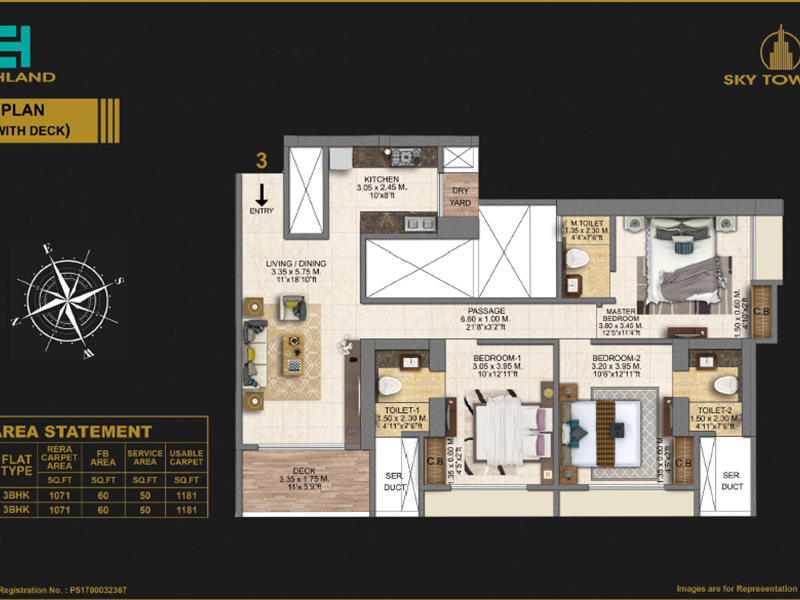 3 BHK with Deck