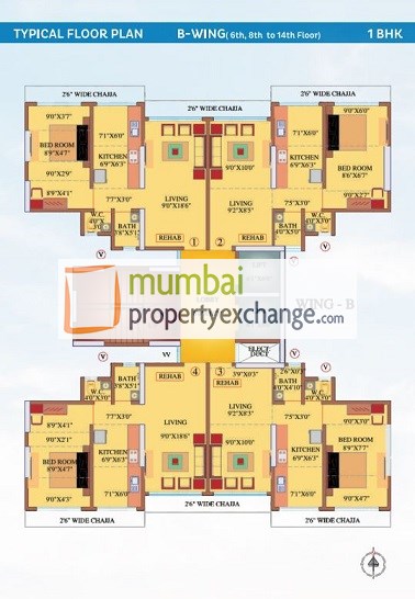 B wing-6th, 8th, 14th floor plan