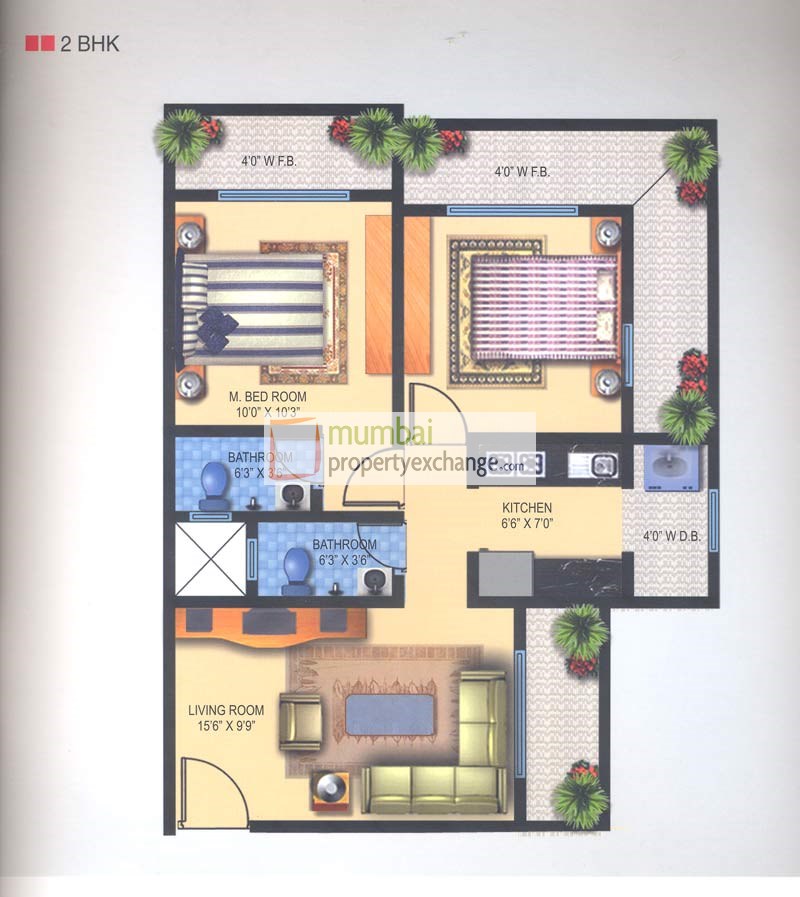 2BHK Floor Plan