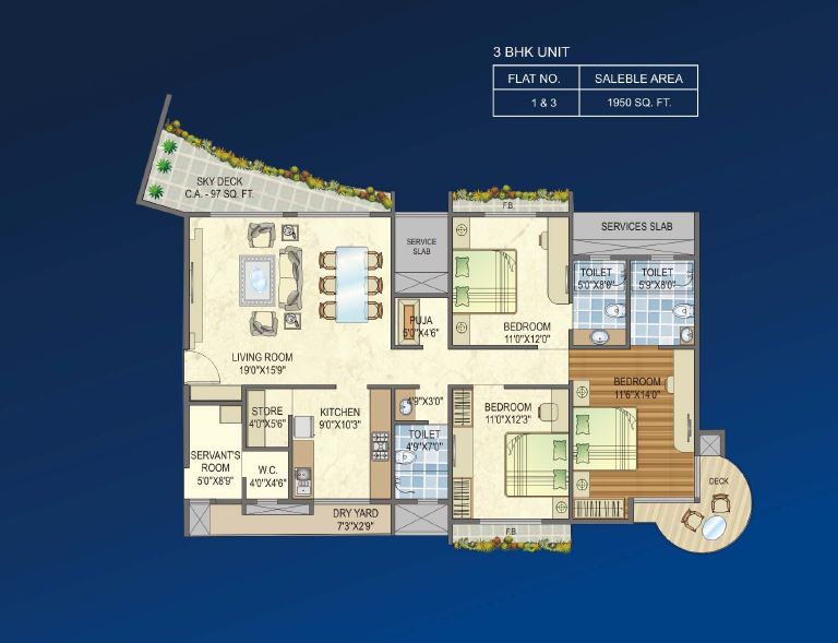  Orion 3BHK Unit Plan