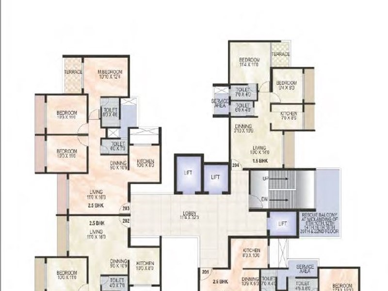 Green World Wing A1 Even Typical floor Plan