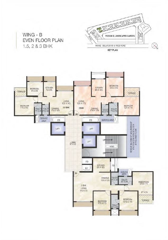 Green World Wing A2 Even Typical floor Plan