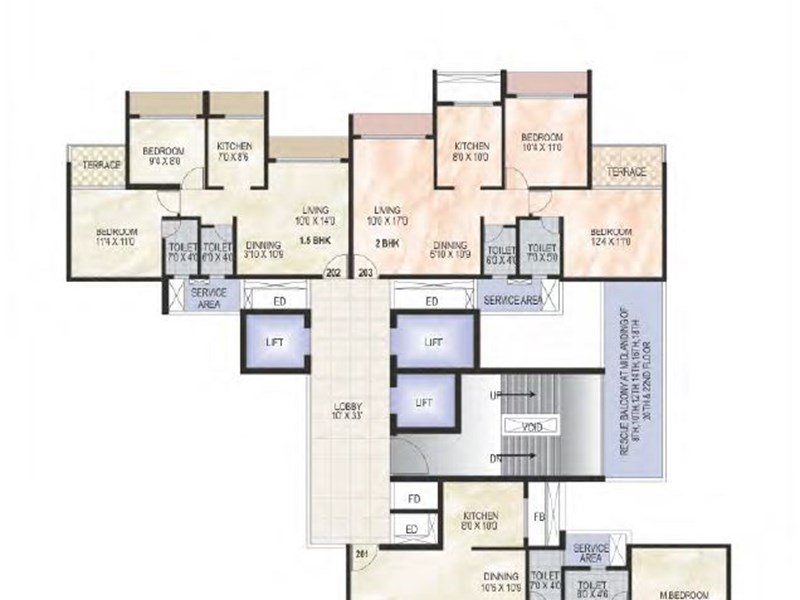 Green World Wing A2 Even Typical floor Plan