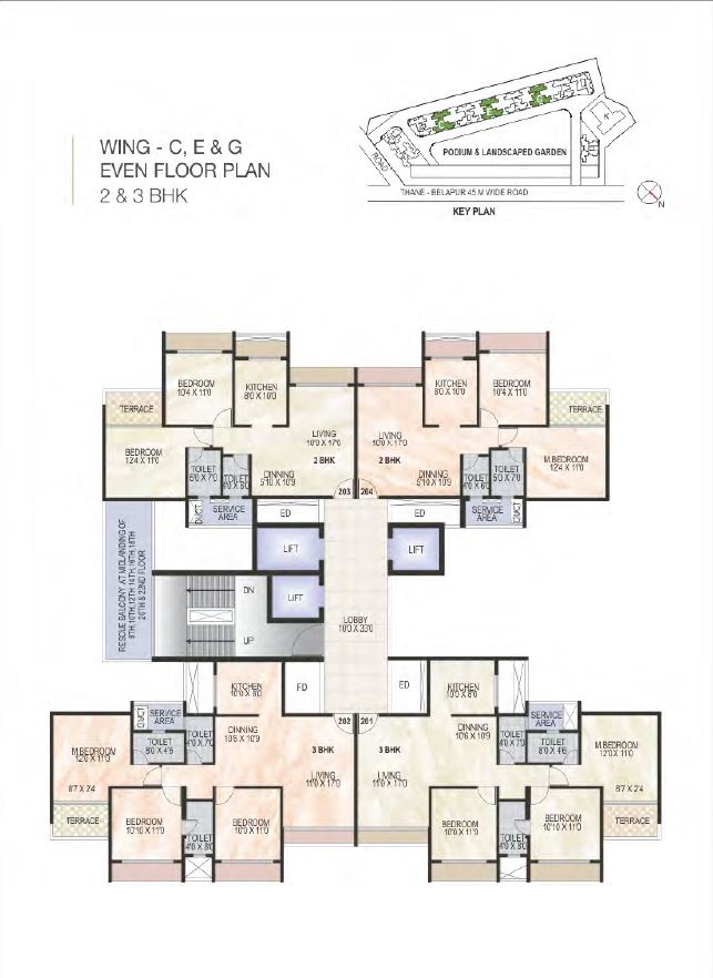 Green World Wing C-E-G Even Typical floor Plan