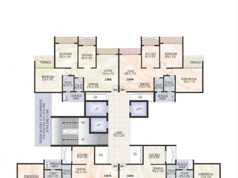 Green World Wing C-E-G Even Typical floor Plan