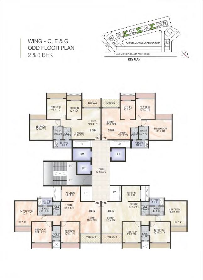 Green World Wing C-E-G Odd Typical floor Plan