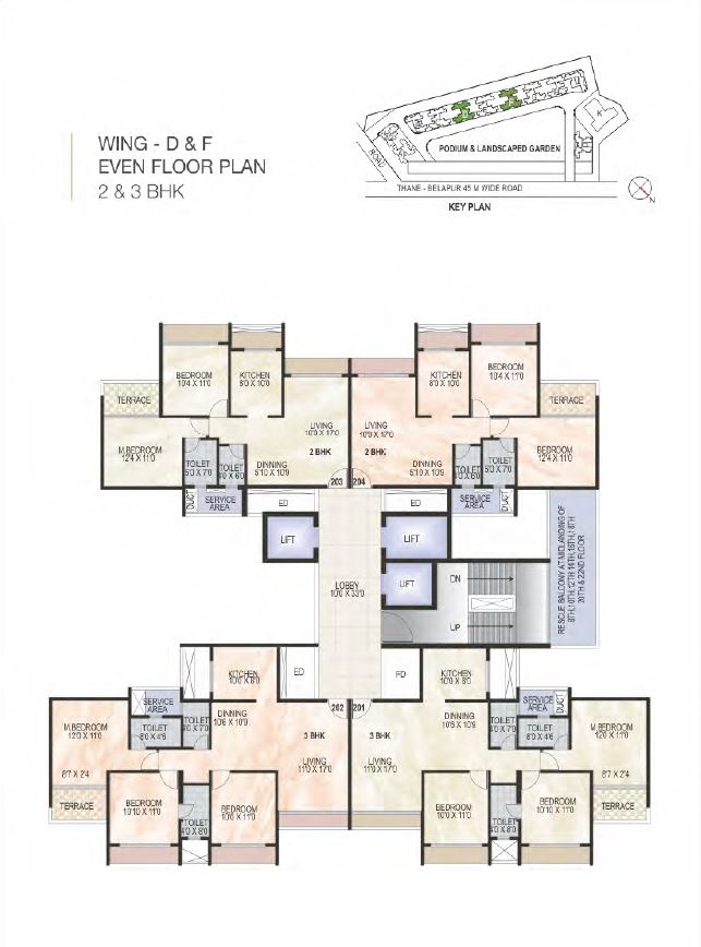 Green World Wing D-F Even Typical floor Plan
