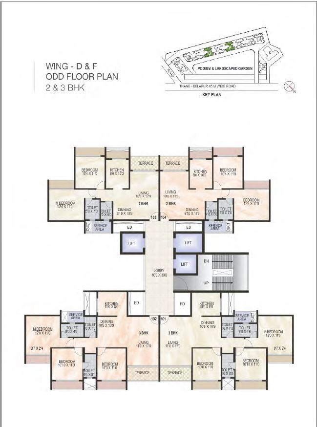 Green World Wing D-F Odd Typical floor Plan