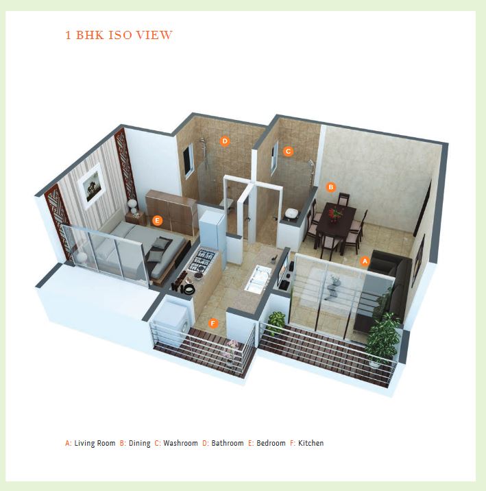Ekta Parks 1BHK Isometric Layout