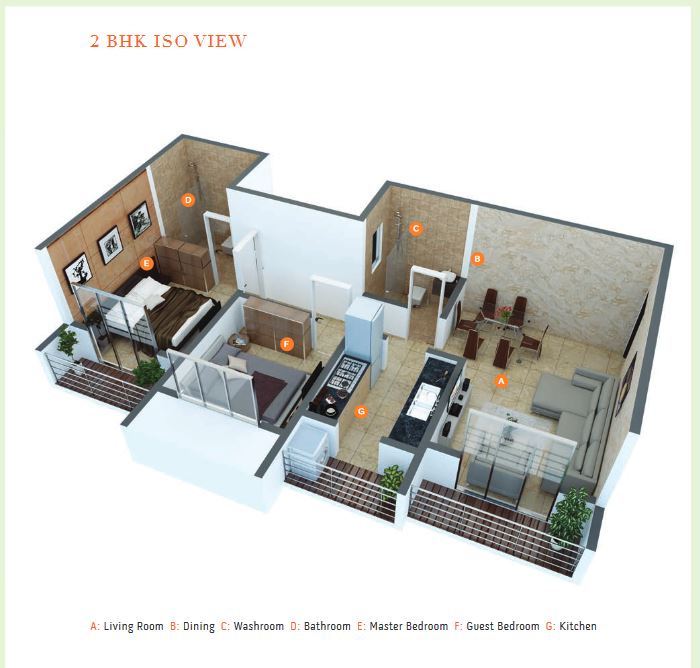 Ekta Parks 2BHK Isometric Layout