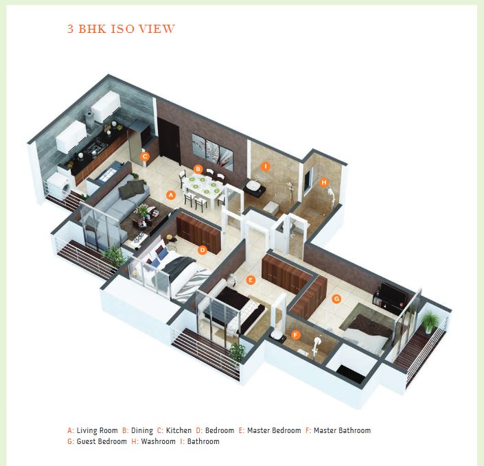 Ekta Parks 3BHK Isometric Layout