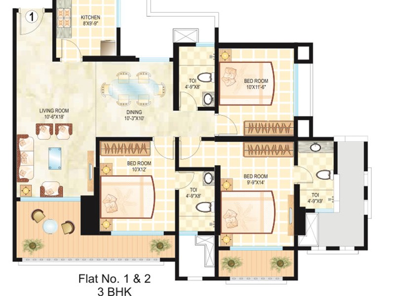 3BHK 1st & 2nd Floor plan