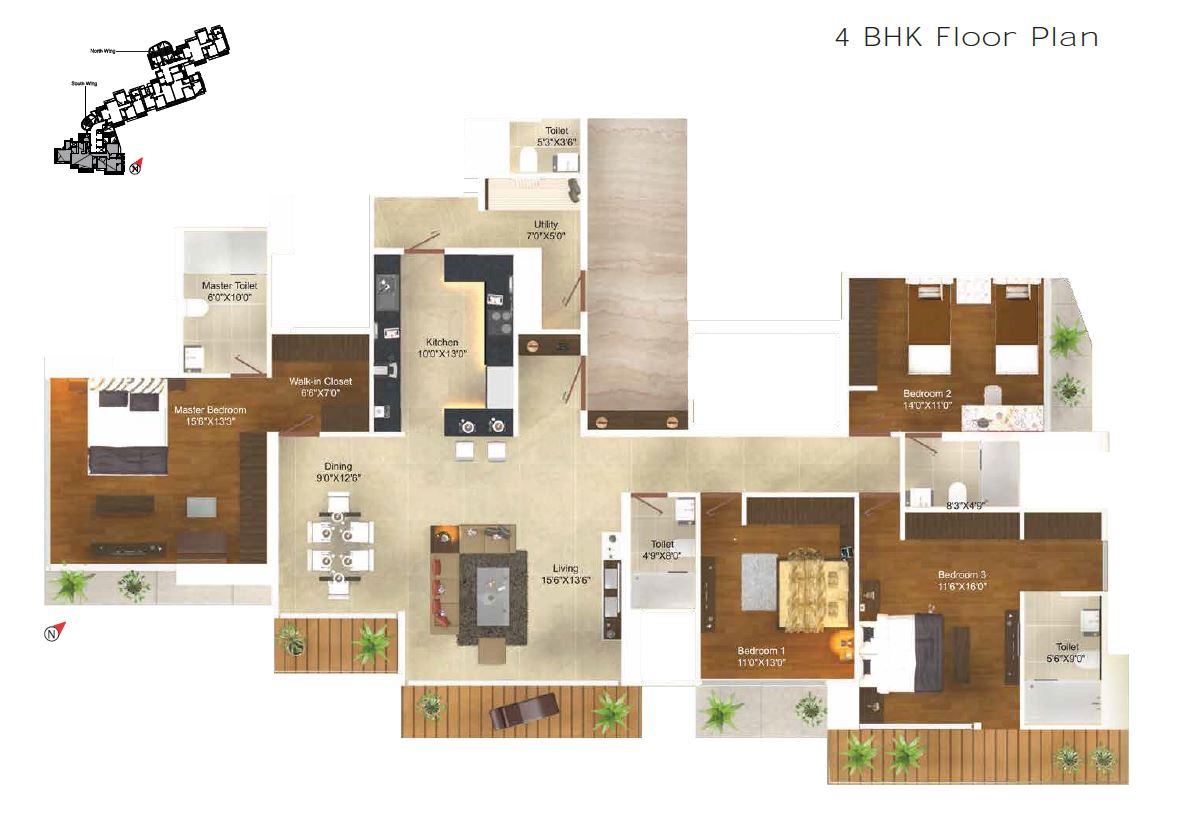 Ajmera Aeon 4BHK Plan