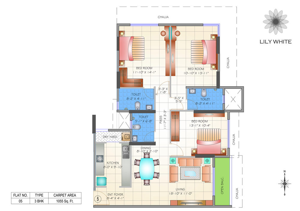 Lily White 3BHK Unit 05 Plan